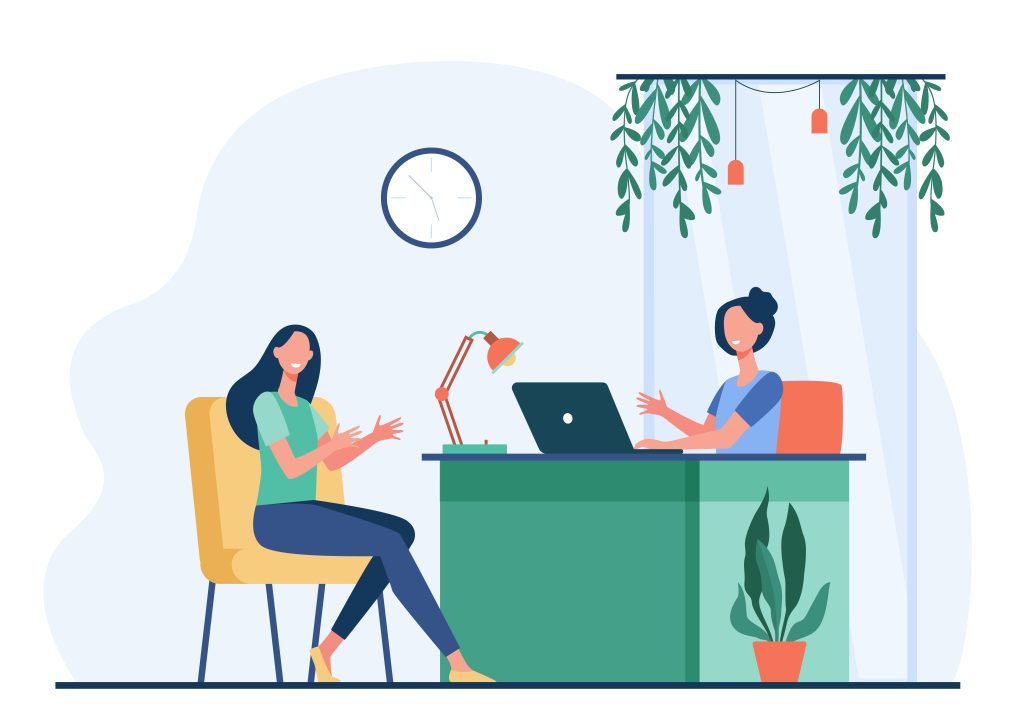 woman characters having business conversation or meeting
